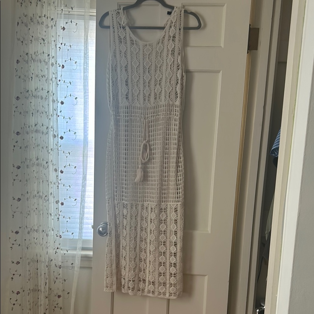 Long cream bodycon crochet dress